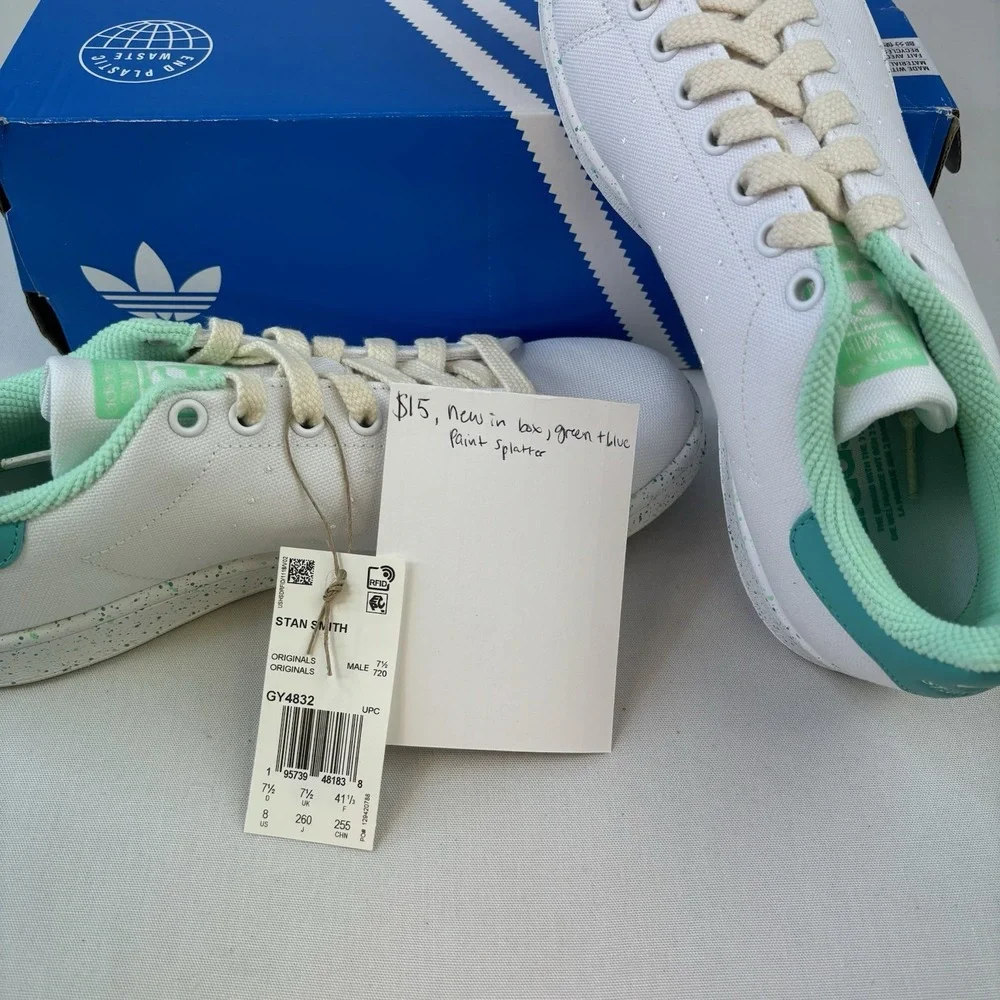 Adidas Stan Smith Mens Shoes Size 8 Color: Cloud‎ White/Mint Rush/Pulse Mint
